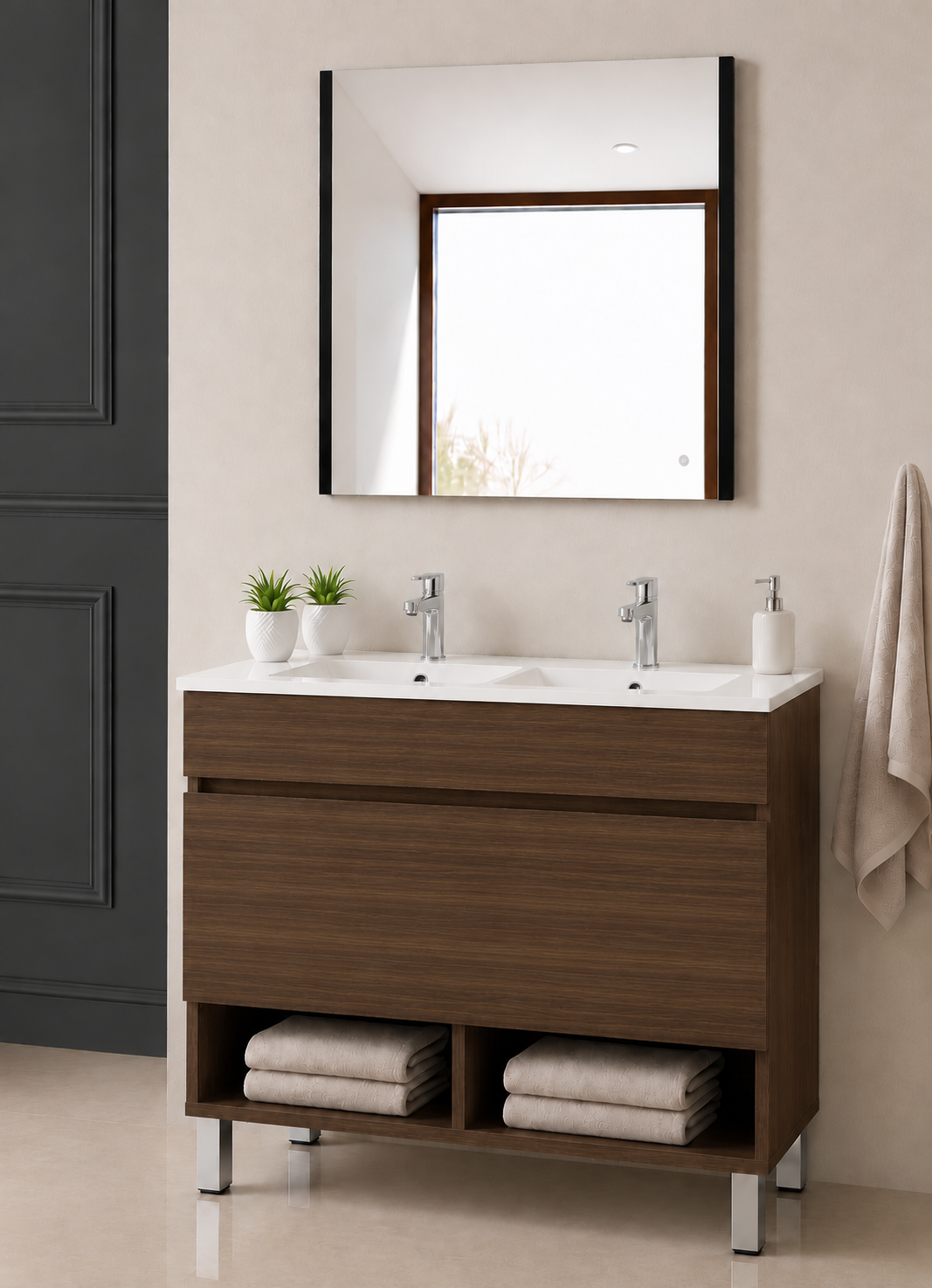 Mobilier de baie cu picioare NEBARI cu sertar și lavoar extraplano
