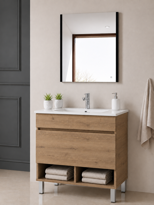 Mobilier de baie cu picioare NEBARI cu sertar și lavoar extraplano