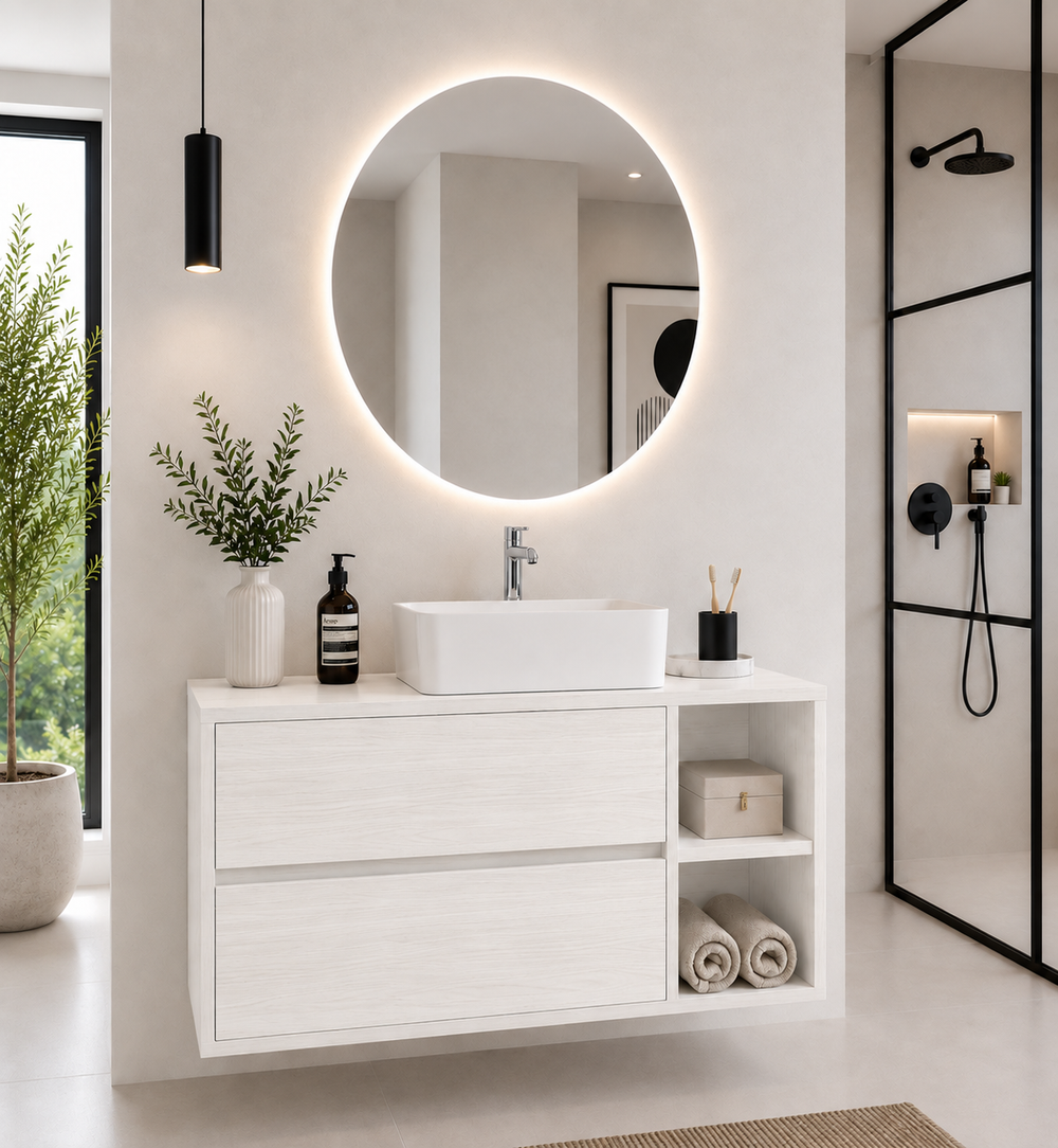 Mobilier de baie ZEUS cu blat de lemn și lavoar pe blat