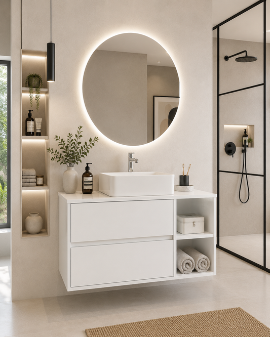 Mobilier de baie ZEUS cu blat de lemn și lavoar pe blat