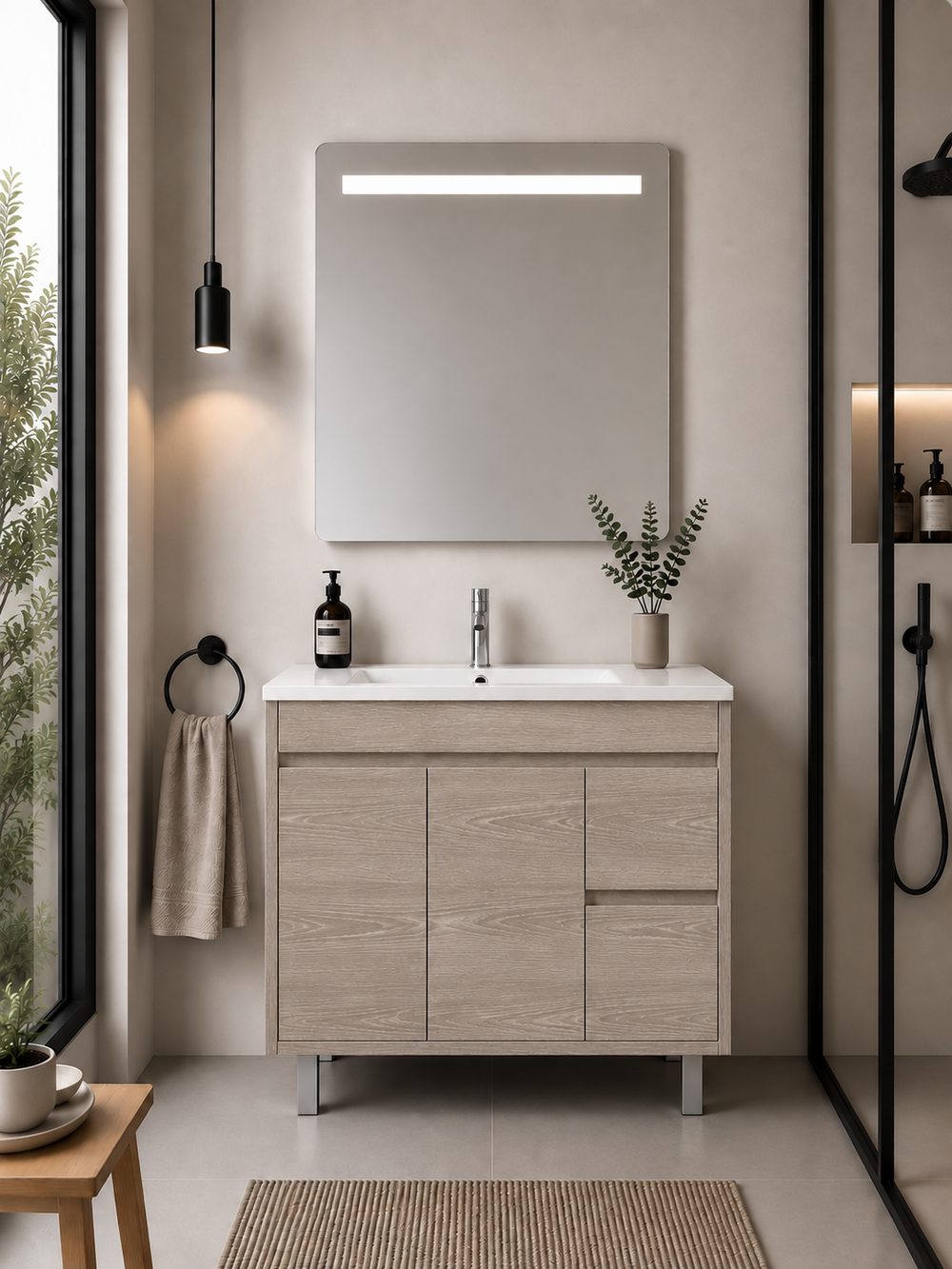 Mobilier de baie ISQUIA cu lavoar · Stejar Smoky