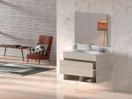 Mobilier de baie cu picioare NEBARI cu sertar și lavoar extraplano