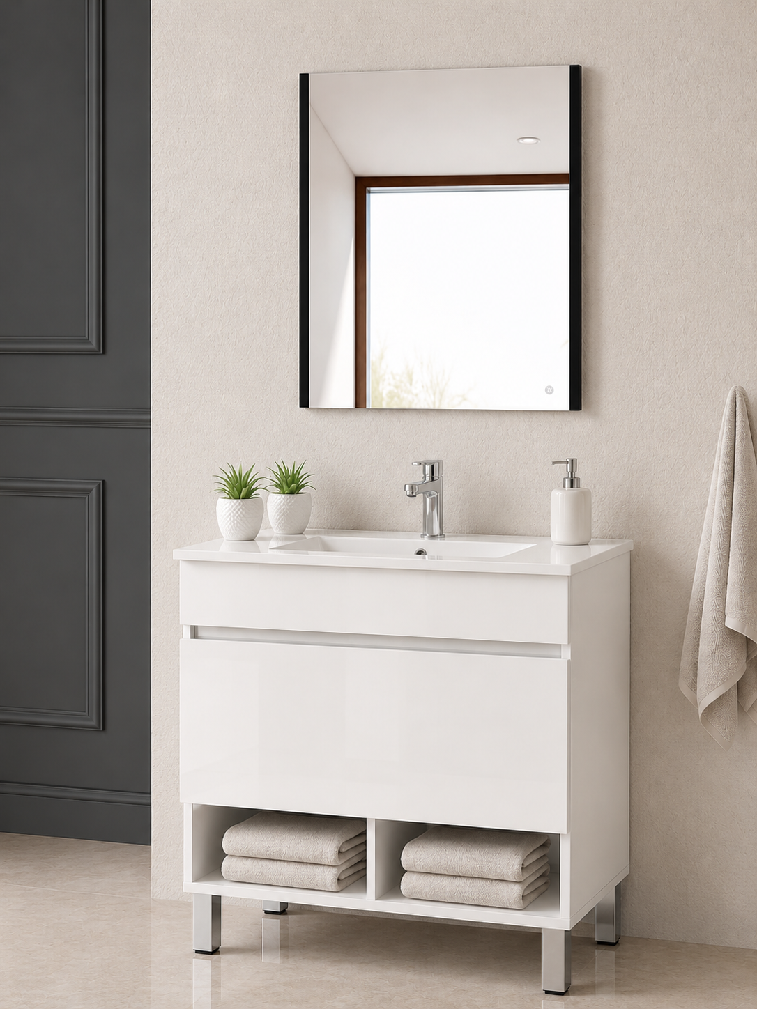 Mobilier de baie cu picioare NEBARI cu sertar și lavoar extraplano
