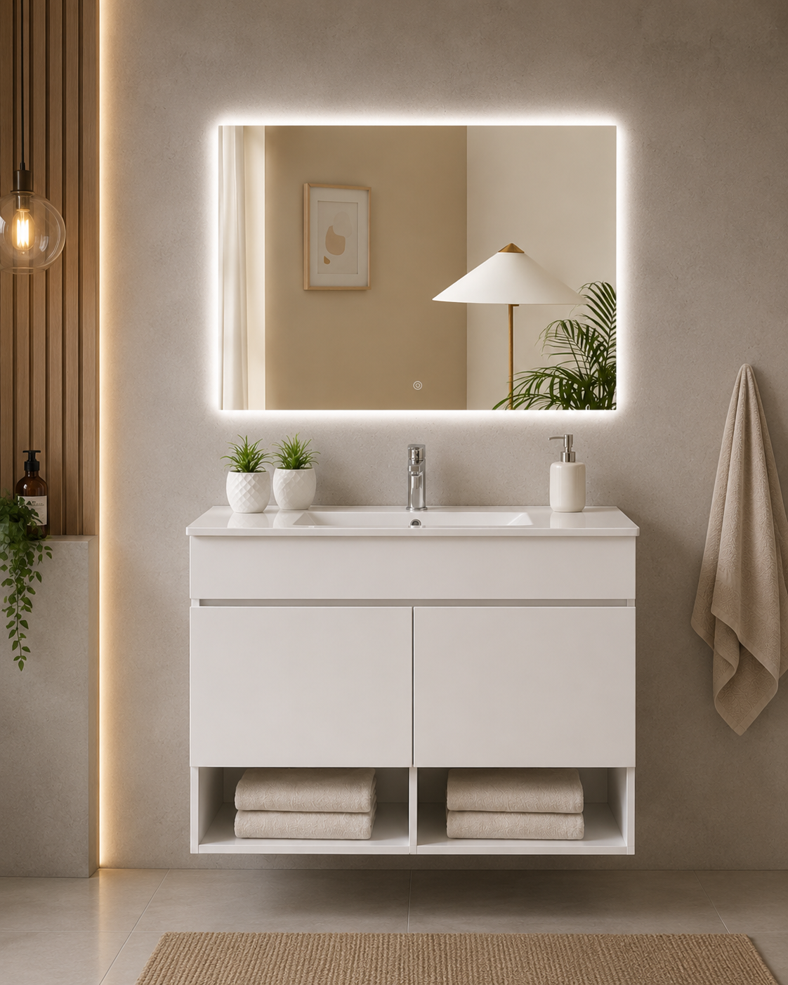 Mobilier de baie suspendat NEBARI cu uși și lavoar extraplano