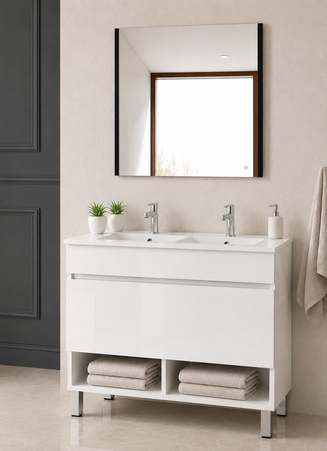 Mobilier de baie cu picioare NEBARI cu sertar și lavoar extraplano