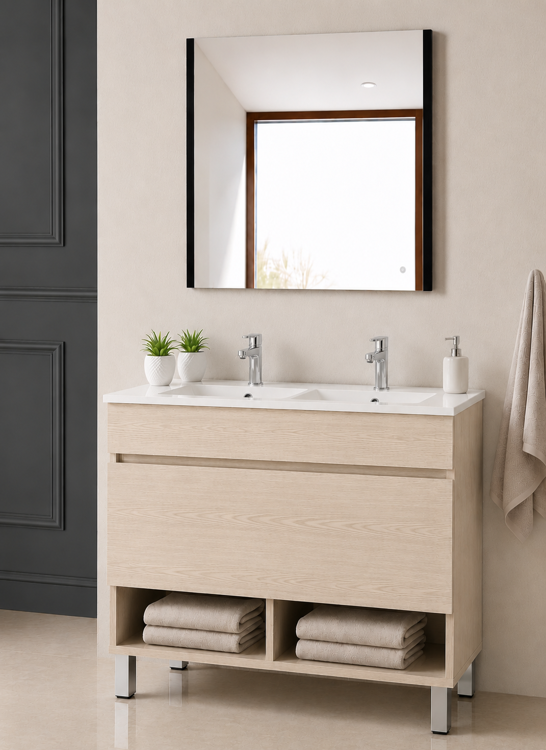 Mobilier de baie cu picioare NEBARI cu sertar și lavoar extraplano