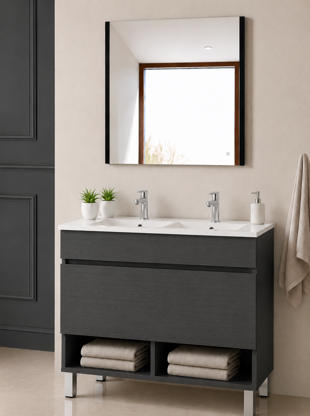 Mobilier de baie cu picioare NEBARI cu sertar și lavoar extraplano