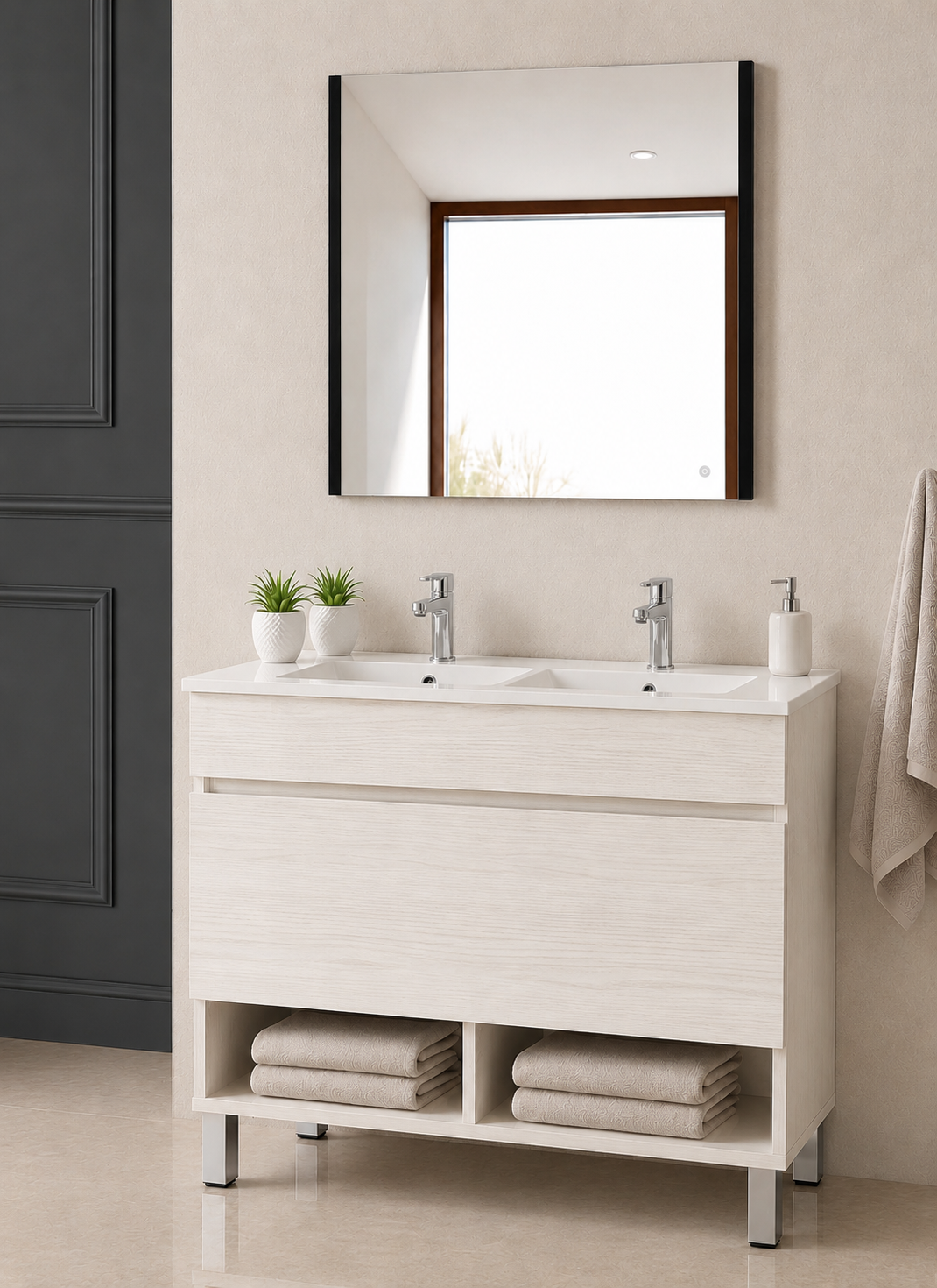 Mobilier de baie cu picioare NEBARI cu sertar și lavoar extraplano