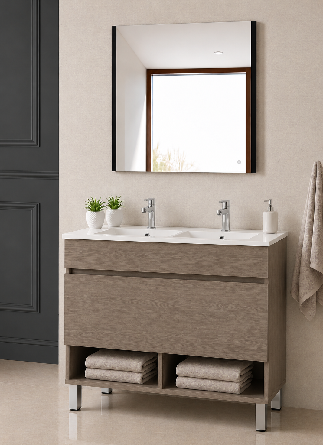 Mobilier de baie cu picioare NEBARI cu sertar și lavoar extraplano