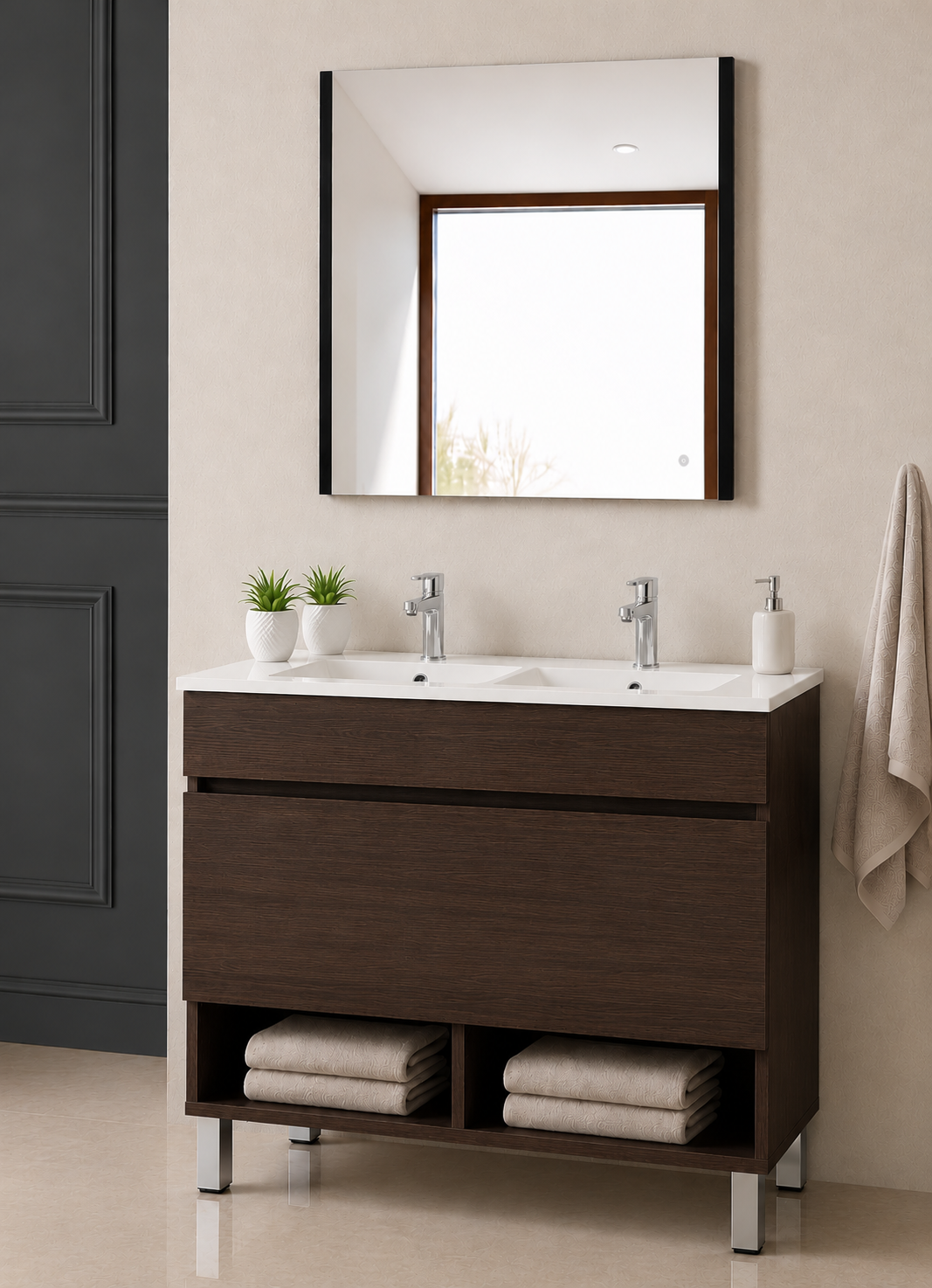 Mobilier de baie cu picioare NEBARI cu sertar și lavoar extraplano