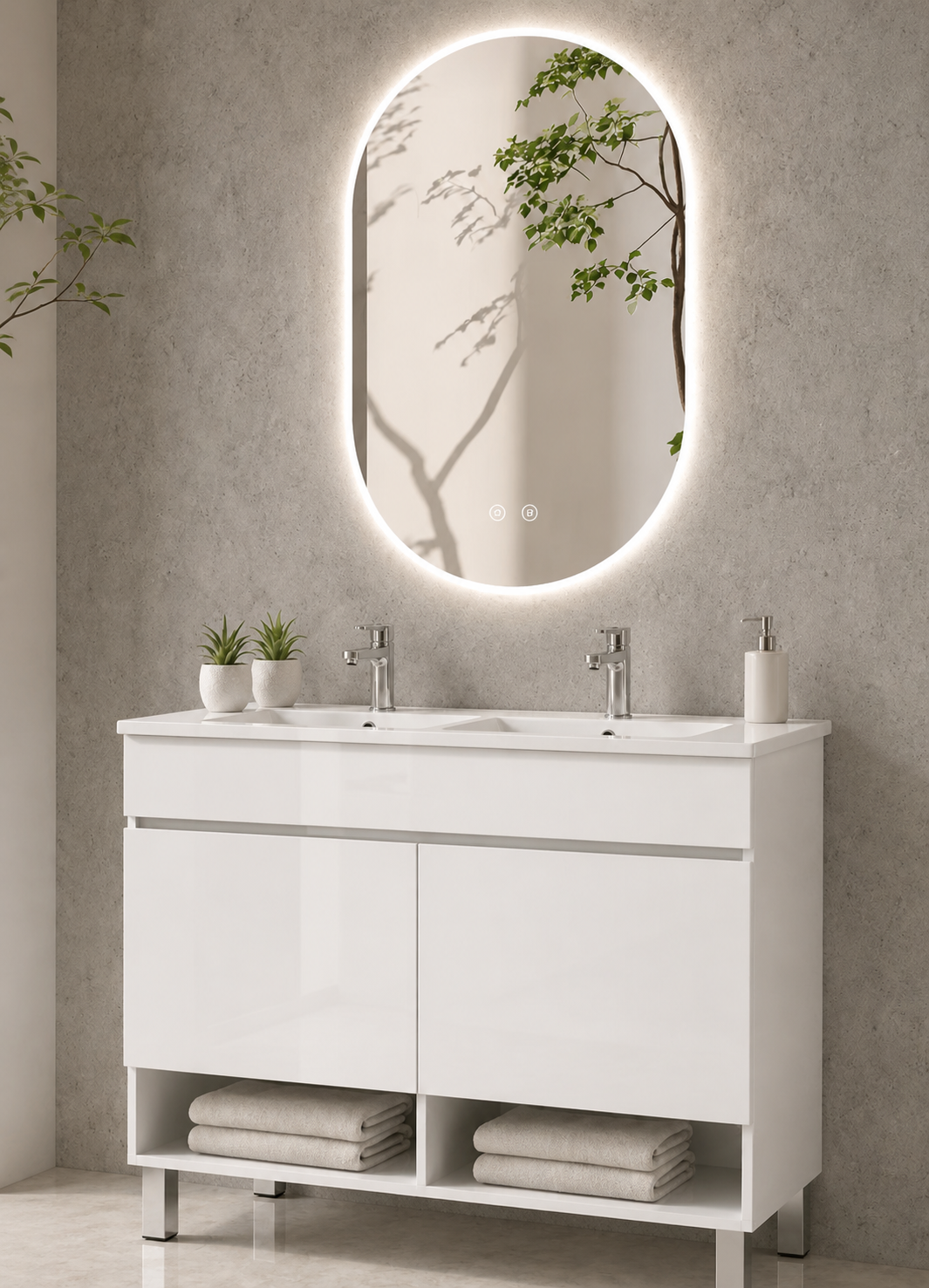 Mobilier de baie cu picioare NEBARI cu uși și lavoar extraplano