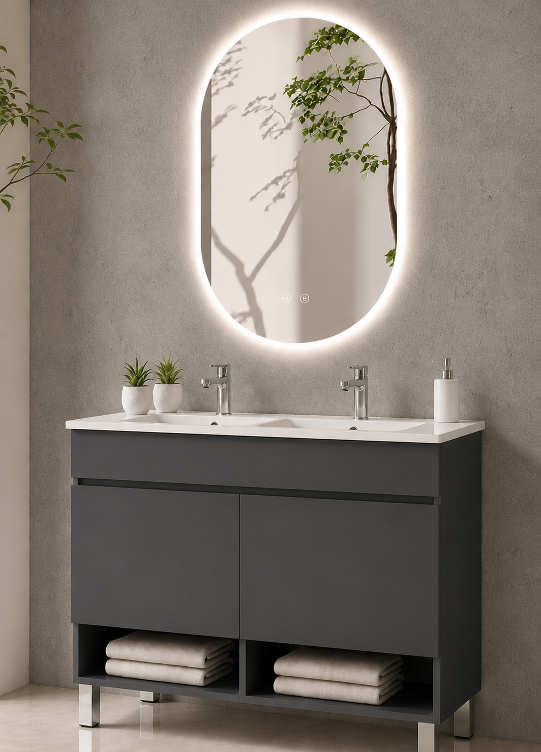 Mobilier de baie cu picioare NEBARI cu uși și lavoar extraplano
