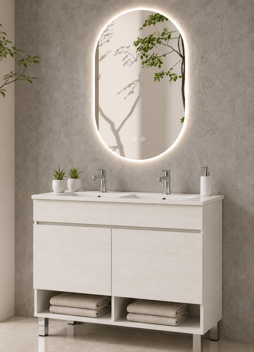 Mobilier de baie cu picioare NEBARI cu uși și lavoar extraplano