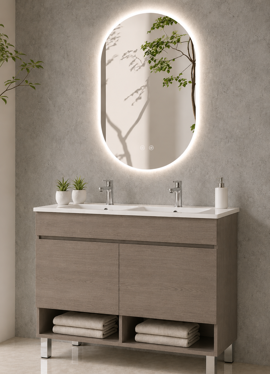 Mobilier de baie cu picioare NEBARI cu uși și lavoar extraplano