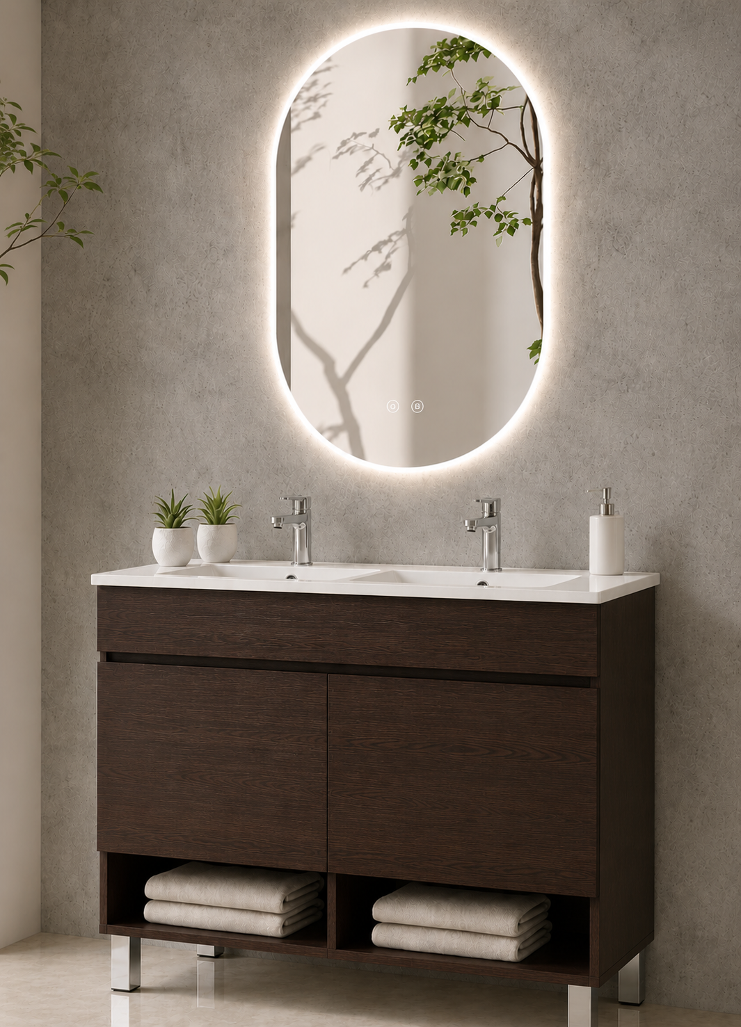 Mobilier de baie cu picioare NEBARI cu uși și lavoar extraplano