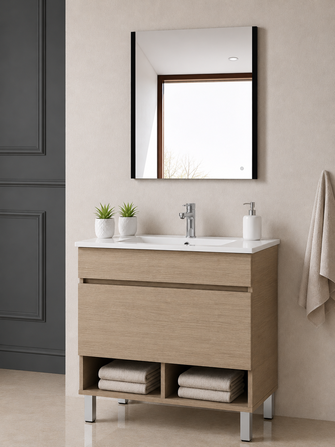 Mobilier de baie cu picioare NEBARI cu sertar și lavoar extraplano