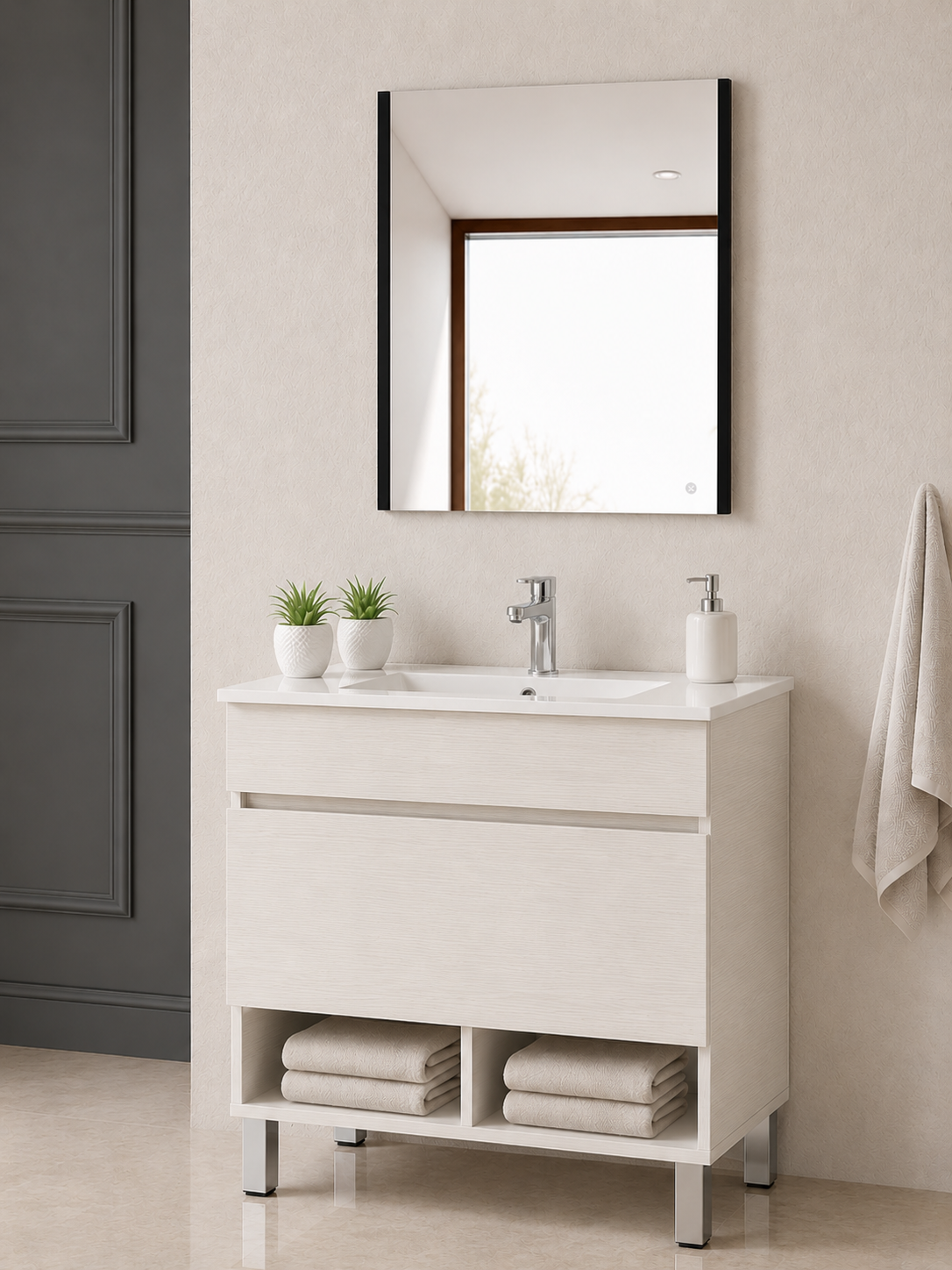 Mobilier de baie cu picioare NEBARI cu sertar și lavoar extraplano