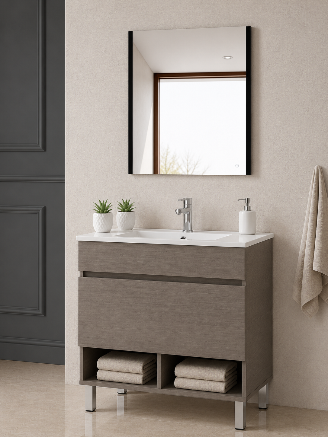 Mobilier de baie cu picioare NEBARI cu sertar și lavoar extraplano