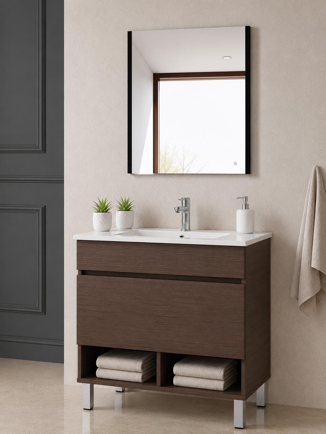 Mobilier de baie cu picioare NEBARI cu sertar și lavoar extraplano