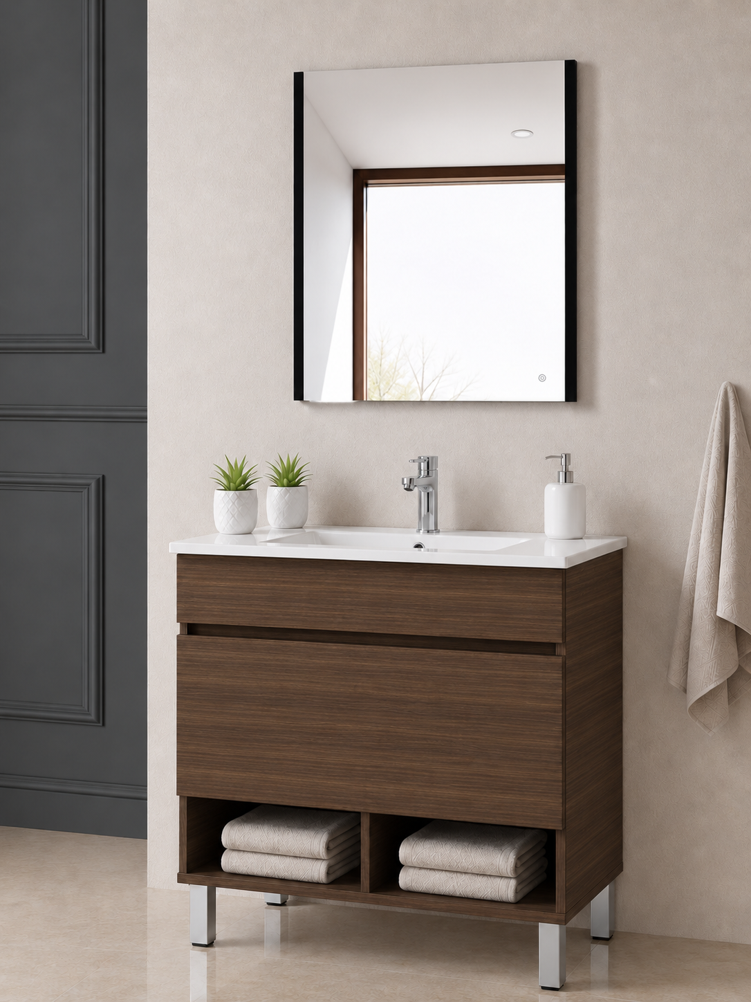 Mobilier de baie cu picioare NEBARI cu sertar și lavoar extraplano