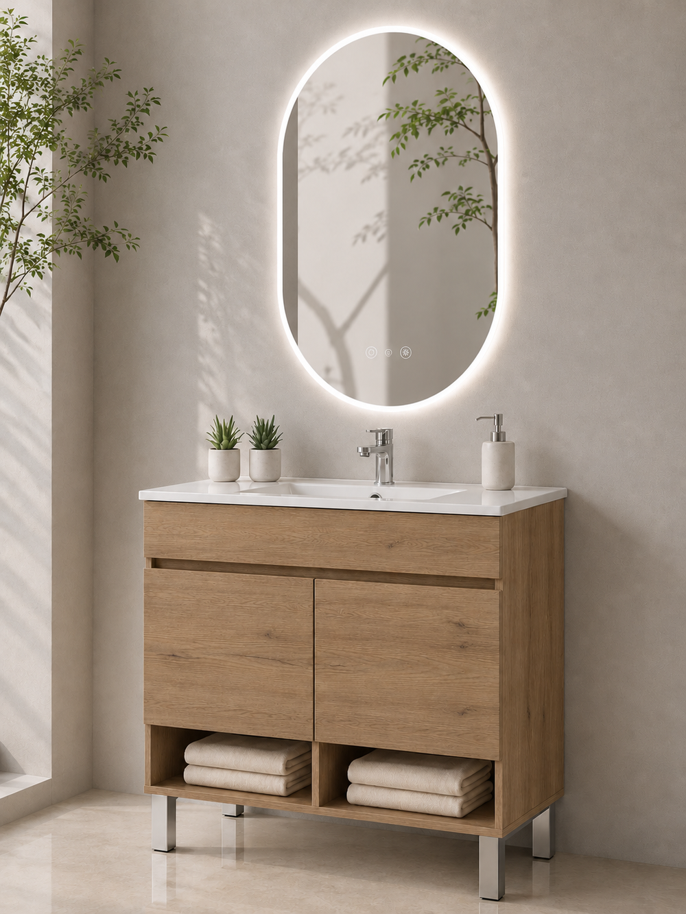 Mobilier de baie cu picioare NEBARI cu uși și lavoar extraplano · Estepa