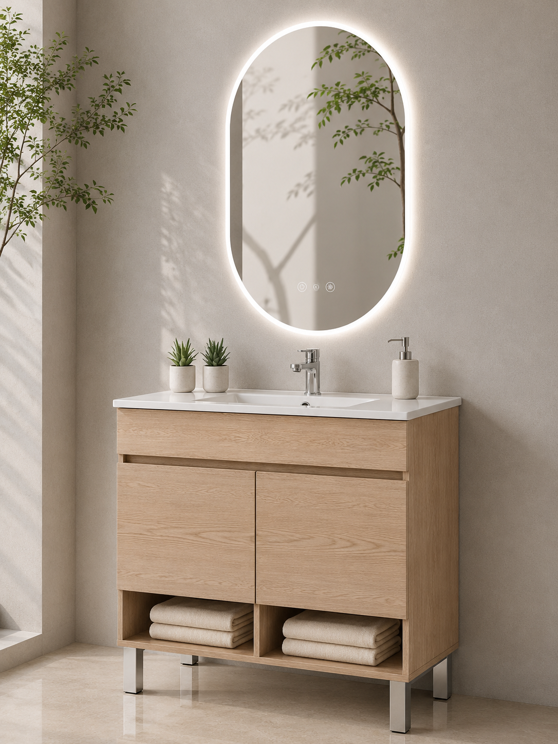 Mobilier de baie cu picioare NEBARI cu uși și lavoar extraplano