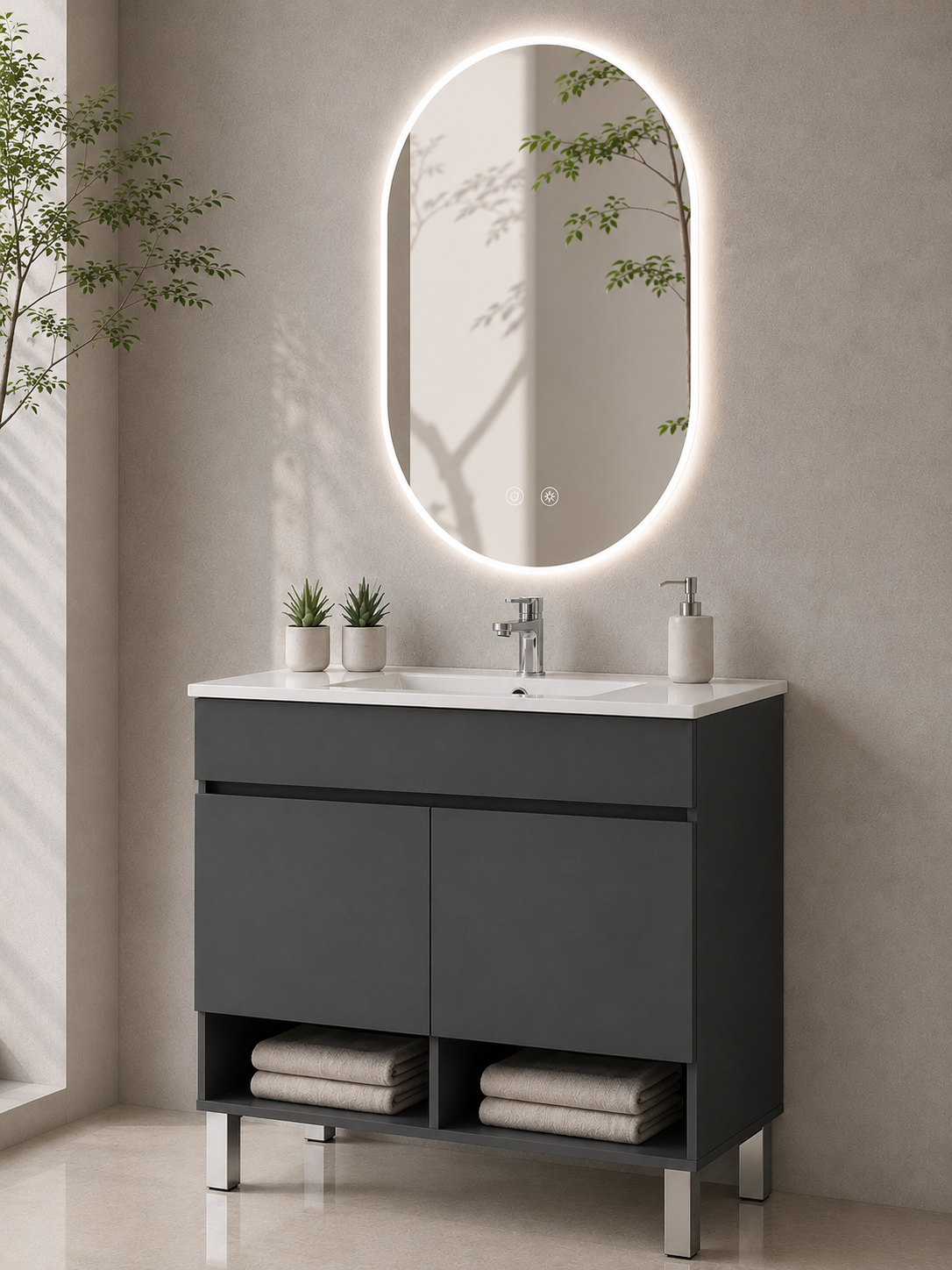 Mobilier de baie cu picioare NEBARI cu uși și lavoar extraplano
