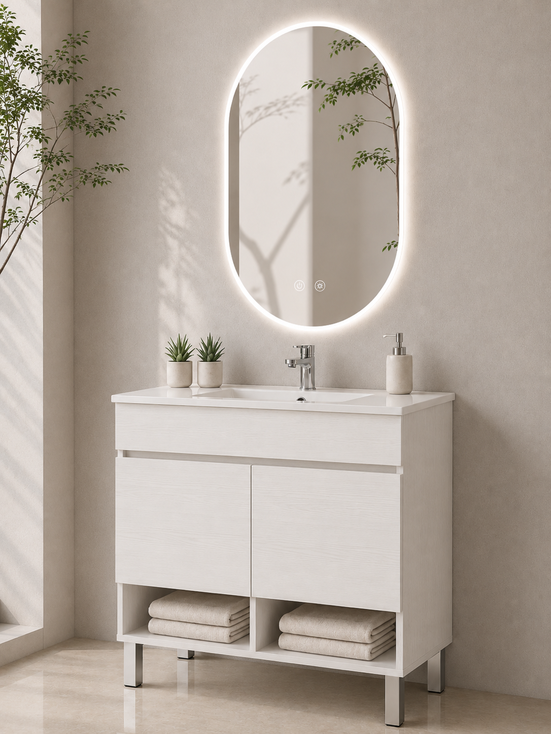 Mobilier de baie cu picioare NEBARI cu uși și lavoar extraplano