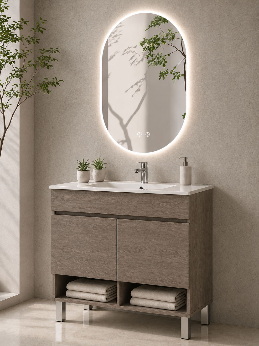 Mobilier de baie cu picioare NEBARI cu uși și lavoar extraplano