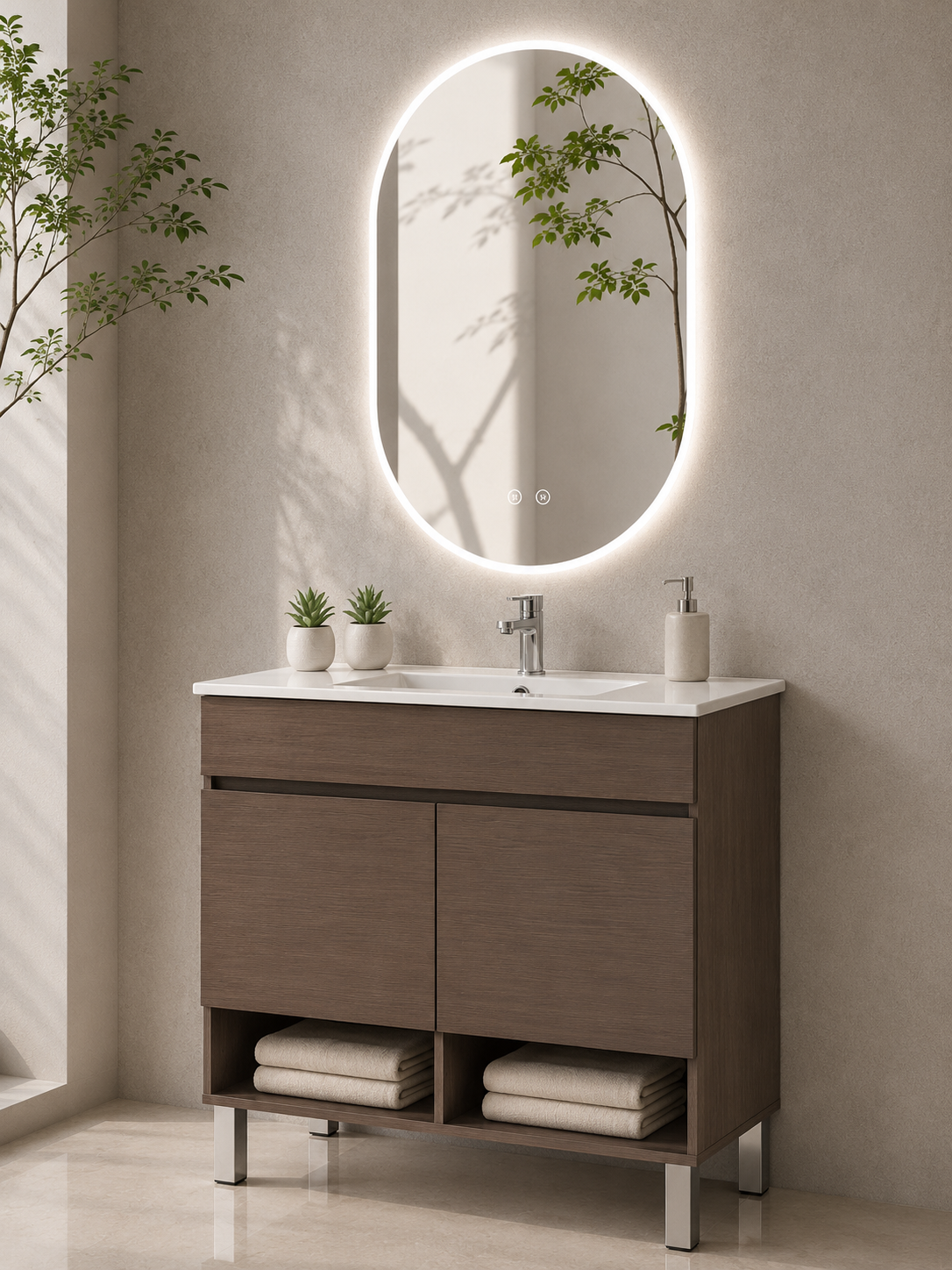 Mobilier de baie cu picioare NEBARI cu uși și lavoar extraplano