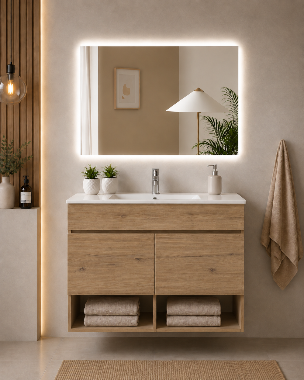 Mobilier de baie suspendat NEBARI cu uși și lavoar extraplano · Estepa