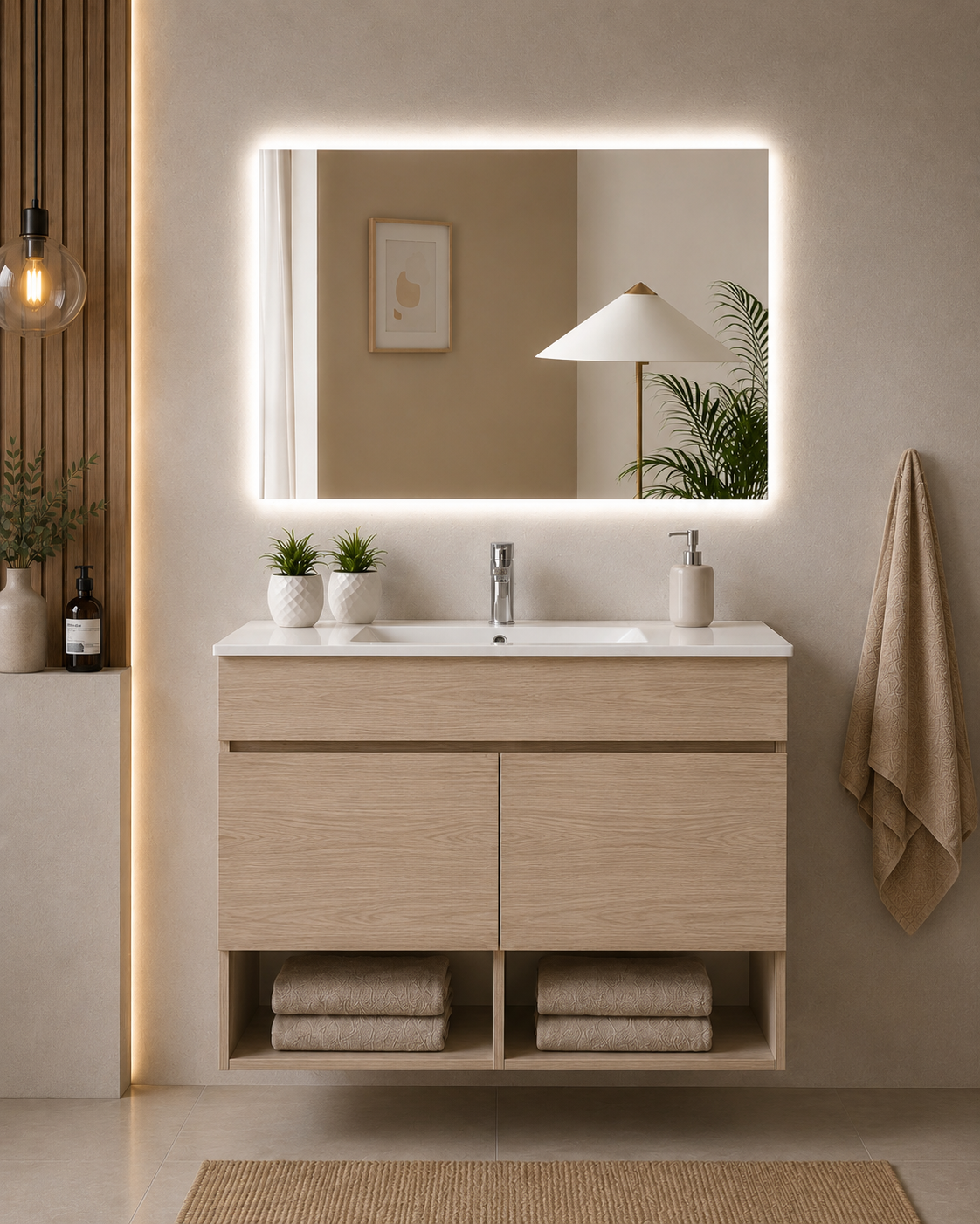 Mobilier de baie suspendat NEBARI cu uși și lavoar extraplano