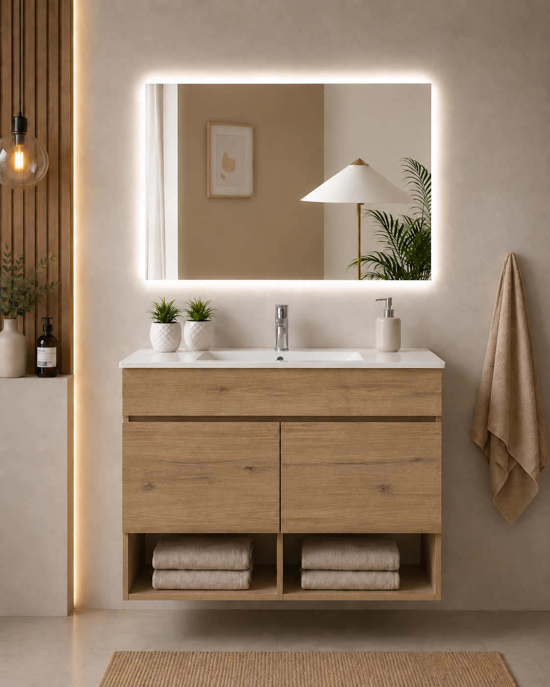 Mobilier de baie suspendat NEBARI cu uși și lavoar extraplano