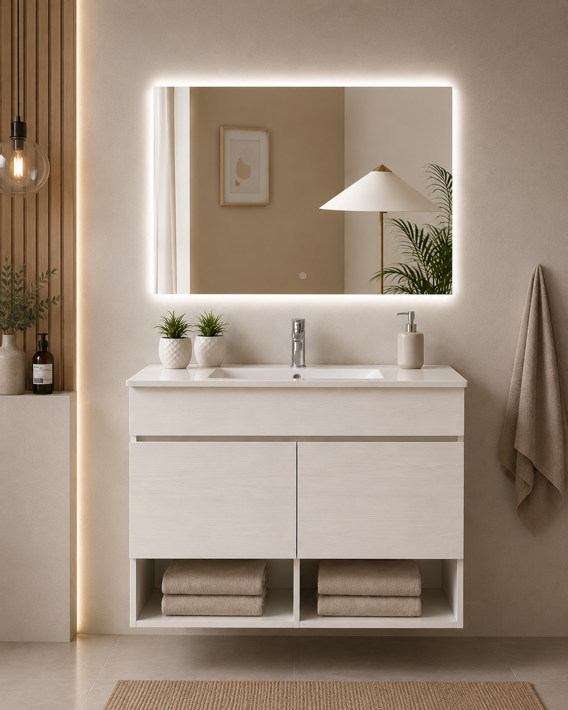 Mobilier de baie suspendat NEBARI cu uși și lavoar extraplano