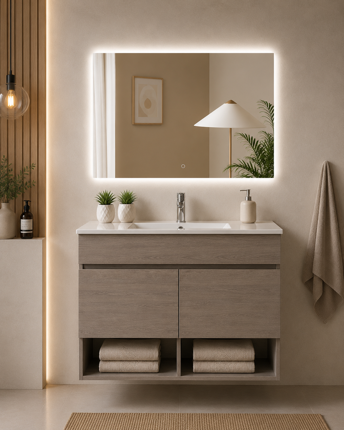 Mobilier de baie suspendat NEBARI cu uși și lavoar extraplano
