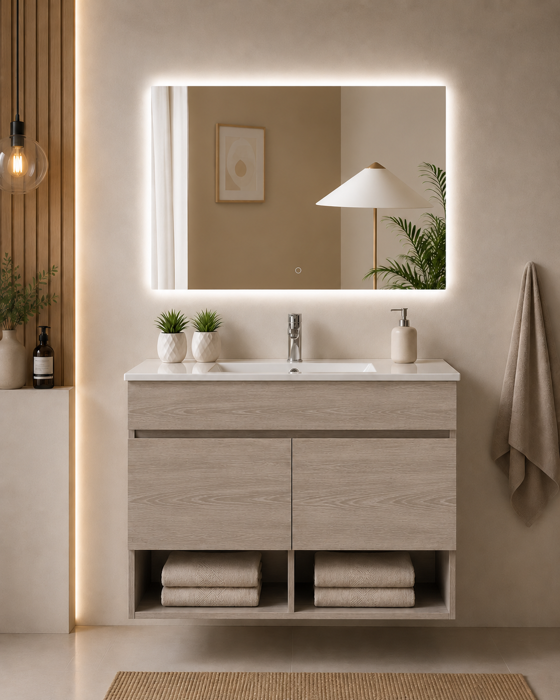 Mobilier de baie suspendat NEBARI cu uși și lavoar extraplano