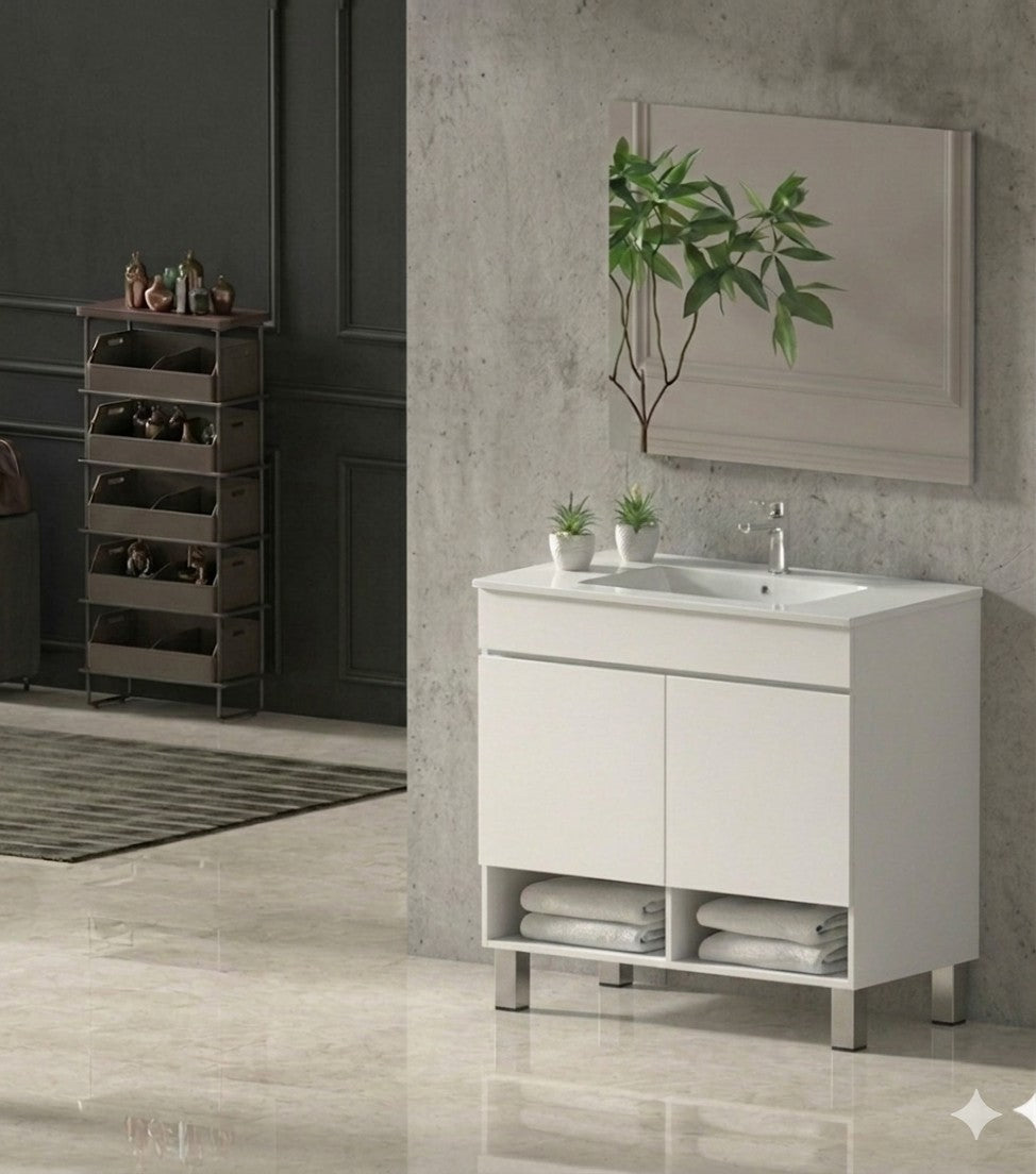 Mobilier de baie cu picioare NEBARI cu uși și lavoar extraplano