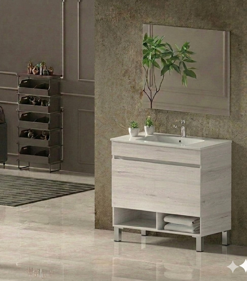 Mobilier de baie cu picioare NEBARI cu sertar și lavoar extraplano
