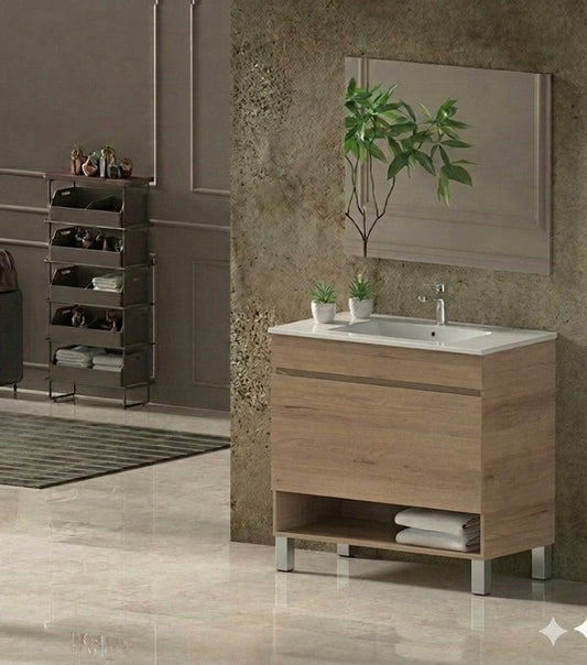 Mobilier de baie cu picioare NEBARI cu sertar și lavoar extraplano