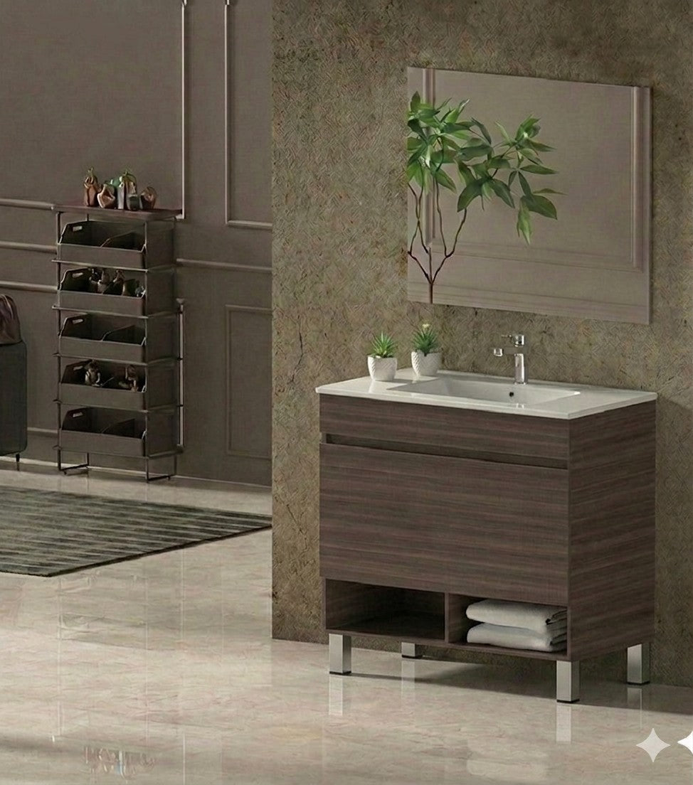 Mobilier de baie cu picioare NEBARI cu sertar și lavoar extraplano