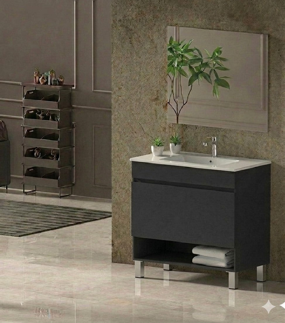 Mobilier de baie cu picioare NEBARI cu sertar și lavoar extraplano