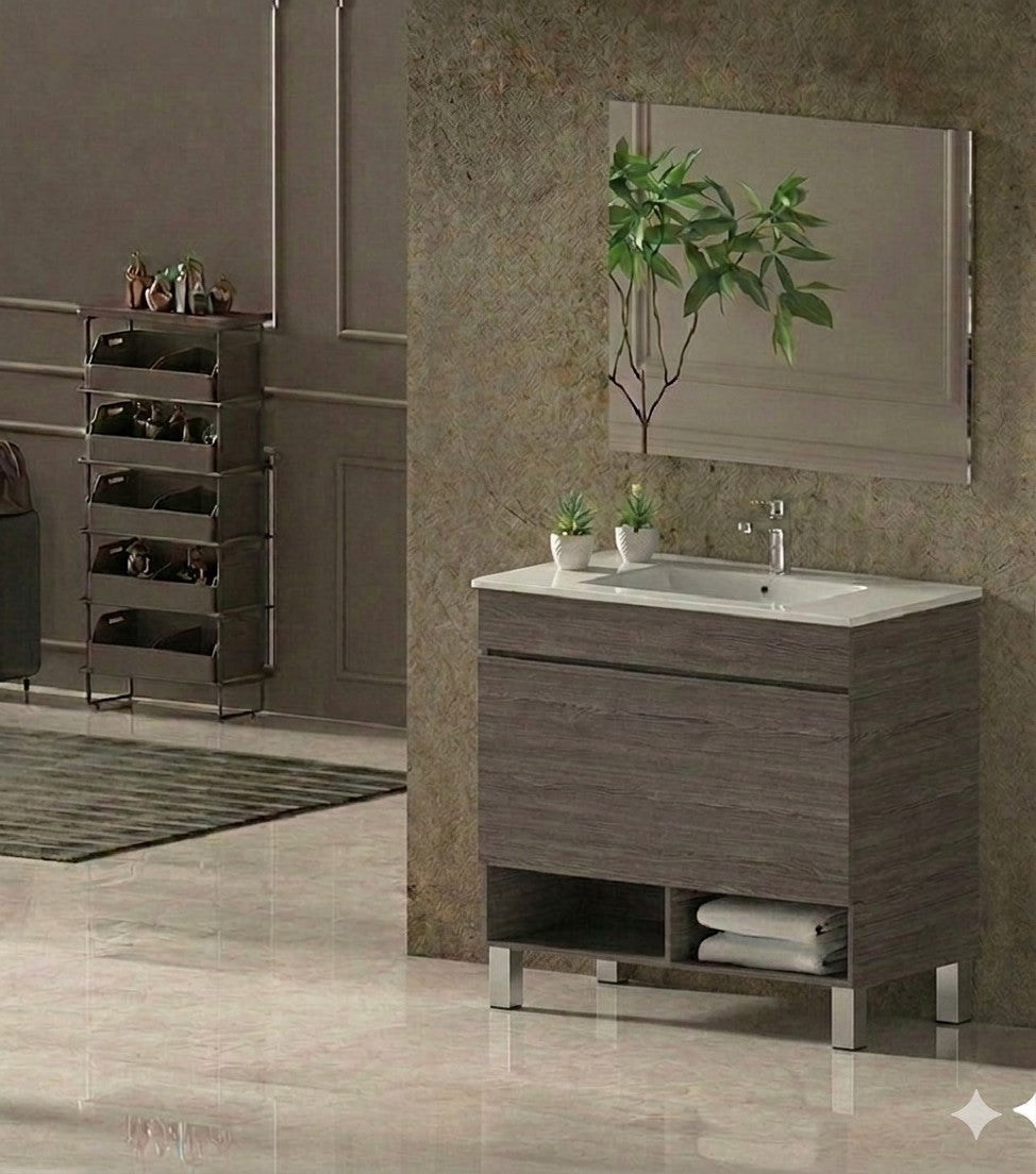 Mobilier de baie cu picioare NEBARI cu sertar și lavoar extraplano