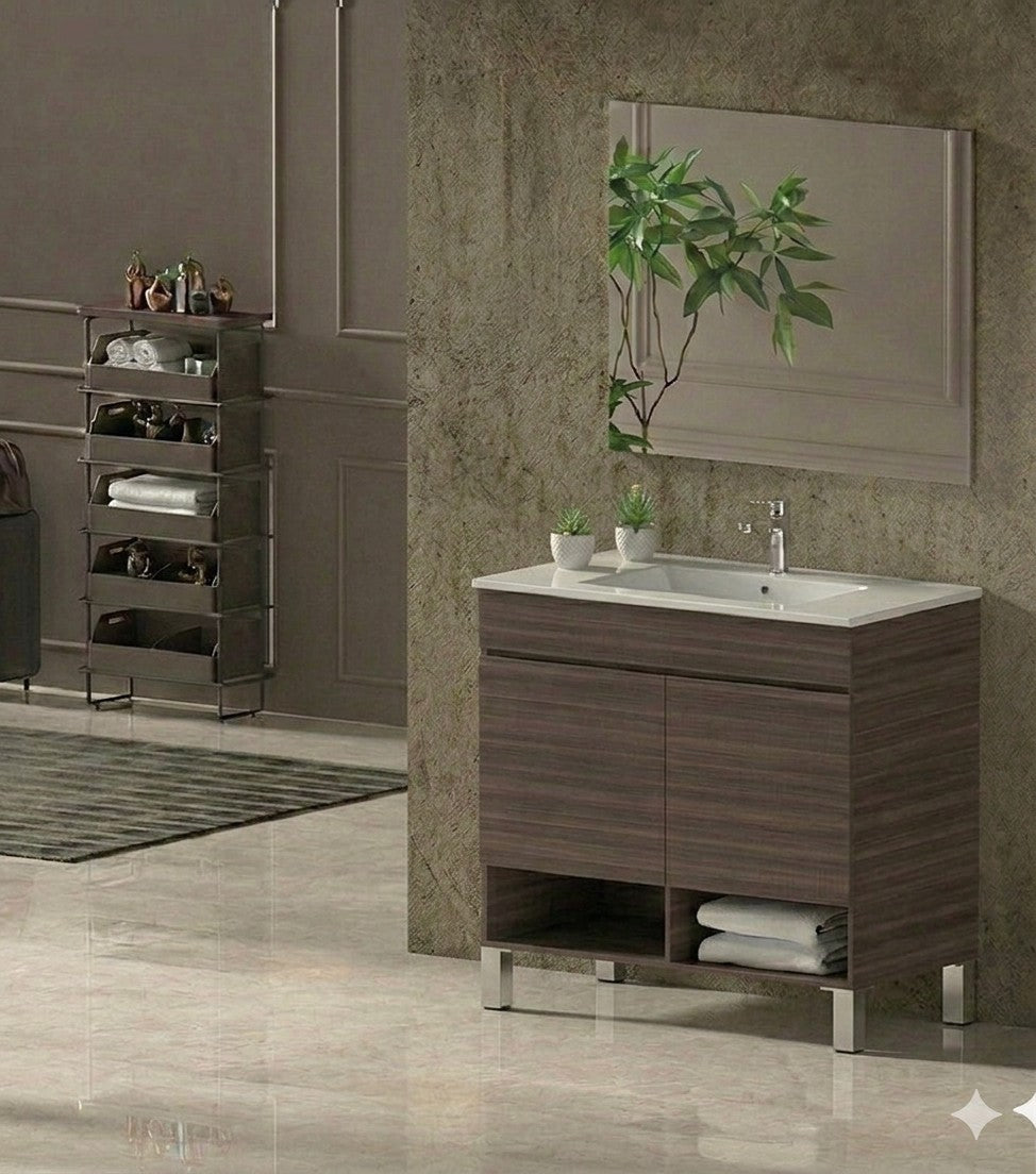 Mobilier de baie cu picioare NEBARI cu uși și lavoar extraplano