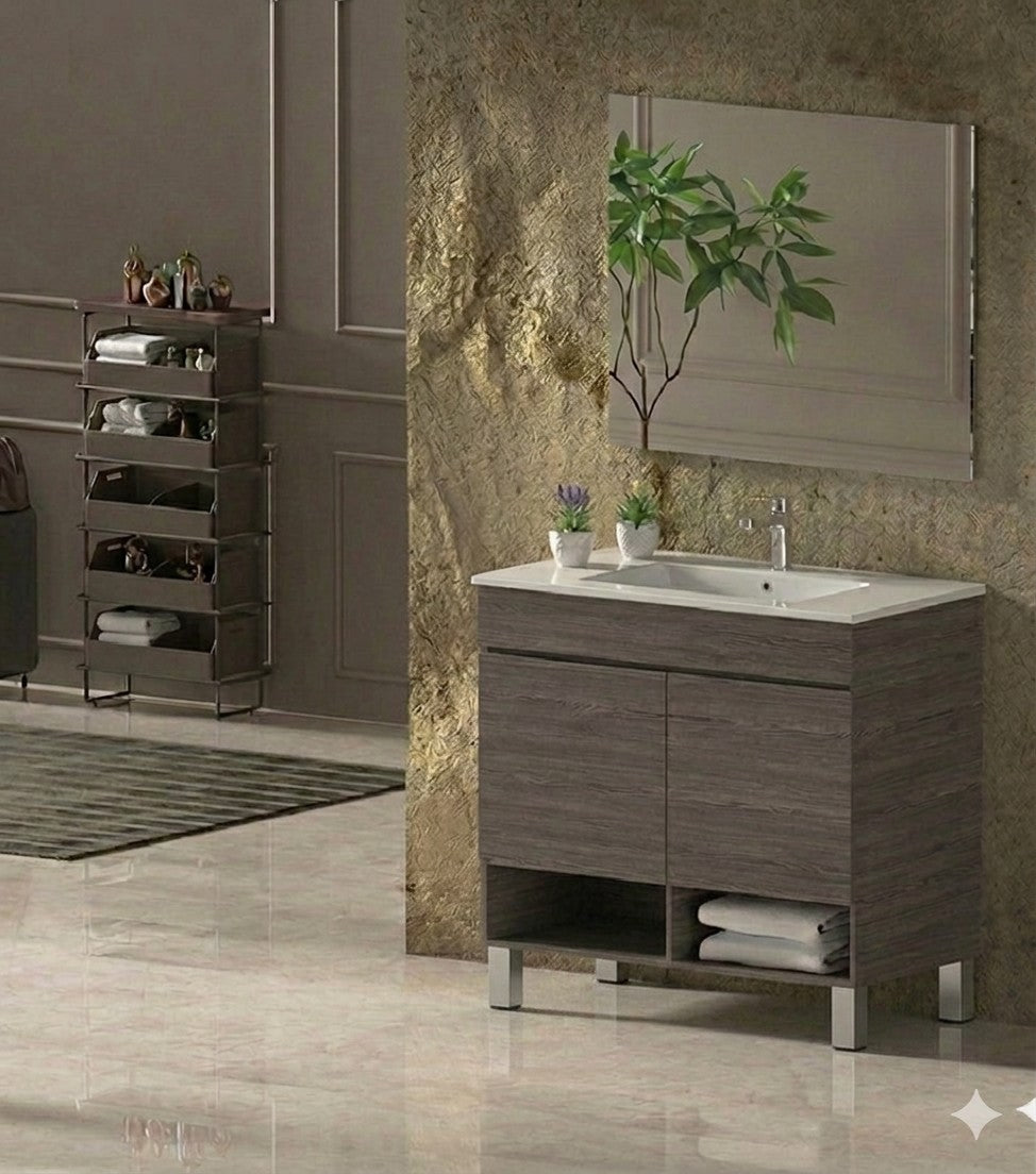 Mobilier de baie cu picioare NEBARI cu uși și lavoar extraplano