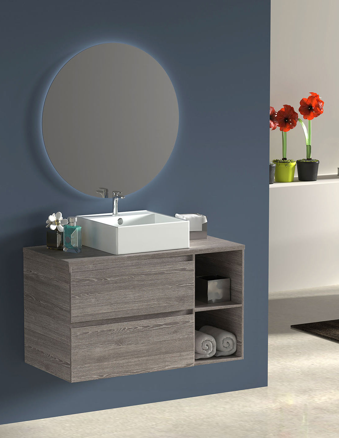 Mobilier de baie ZEUS cu blat de lemn și lavoar pe blat