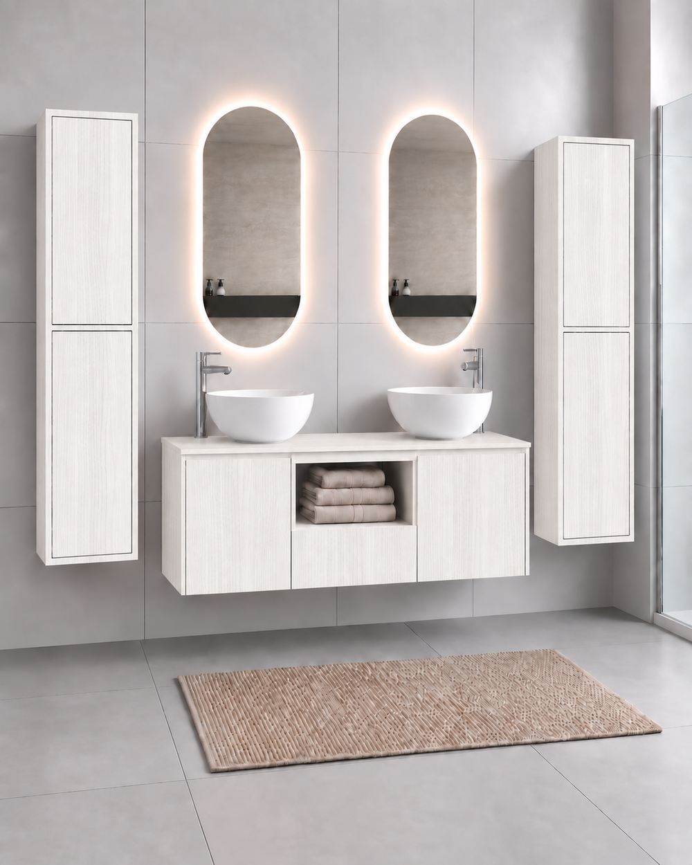 Mobilier de baie AMALFI 120 DOBLE cu 2 lavoare · Alb nordic