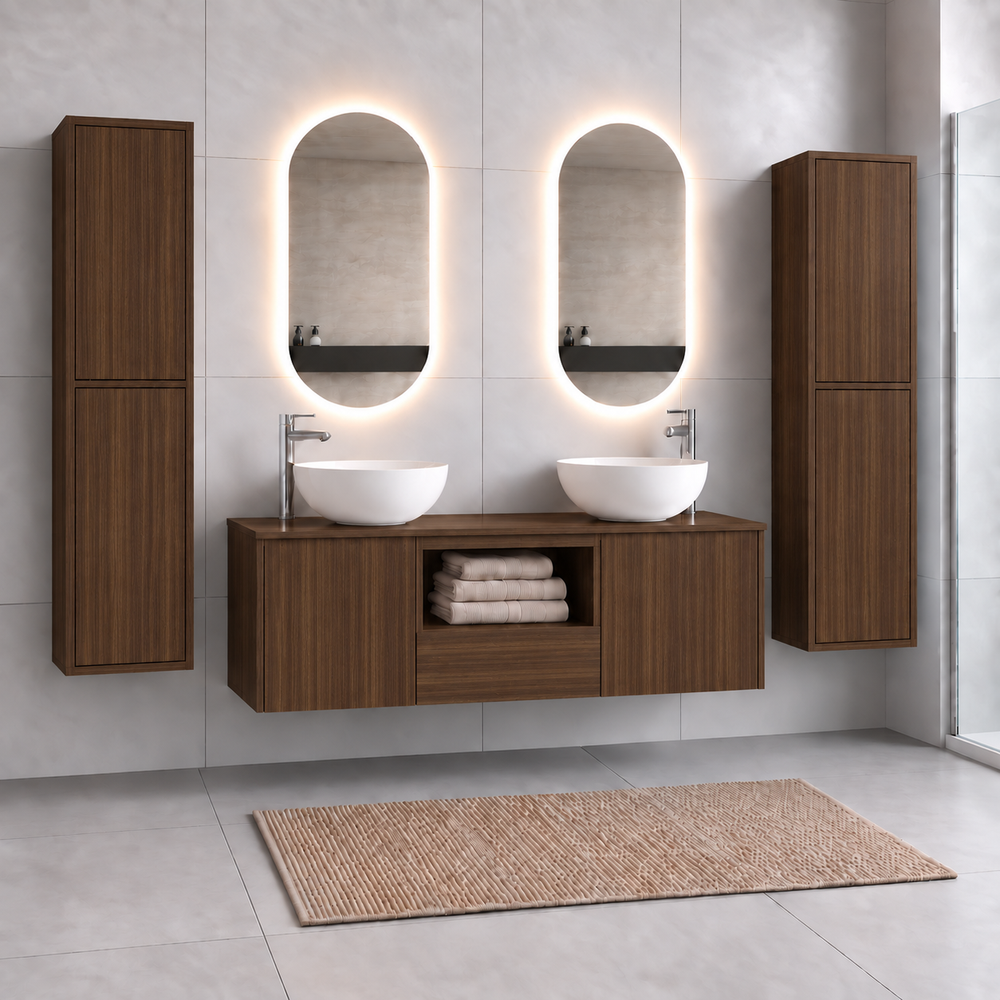 Mobilier de baie AMALFI 120 DOBLE cu 2 lavoare · Frasin Tea