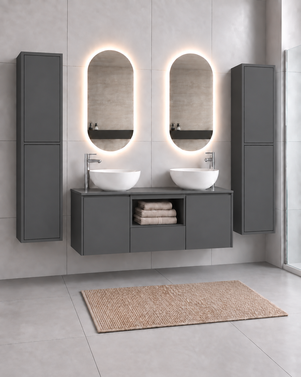 Mobilier de baie AMALFI 120 DOBLE cu 2 lavoare · Grafit