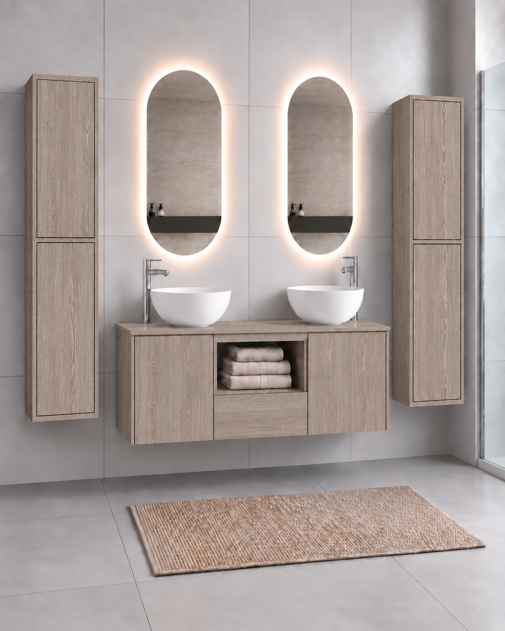 Mobilier de baie AMALFI 120 DOBLE cu 2 lavoare · Stejar Smoky