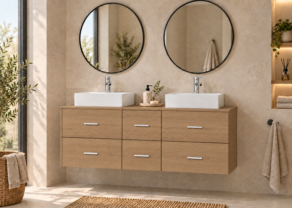 Mobilier de baie MILOS 121 cm cu 2 lavoare LIBRA · Estepa